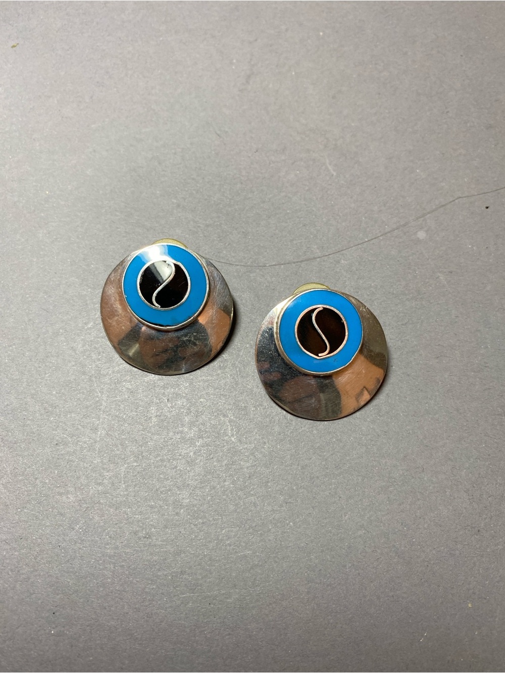 Vintage sterling silver blue black enamel earrings